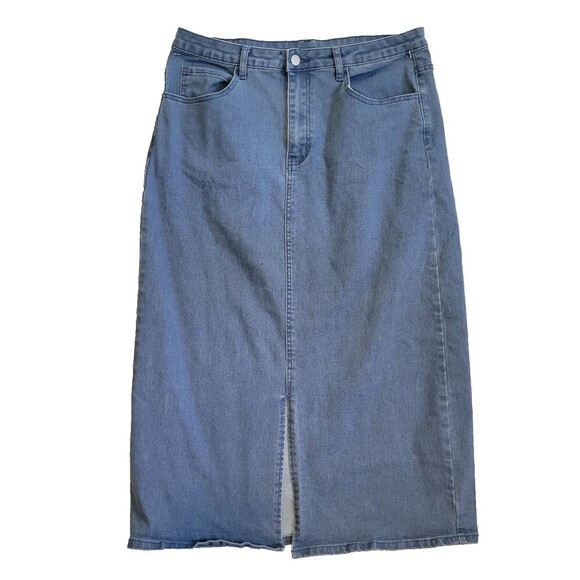 Women's Long Denim Skirt XL Front Slit Maxi Cowgirl Western Country Pencil - Picture 1 of 14